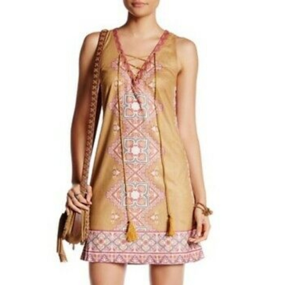 Flying Tomato Lace Up Tribal Print Dress